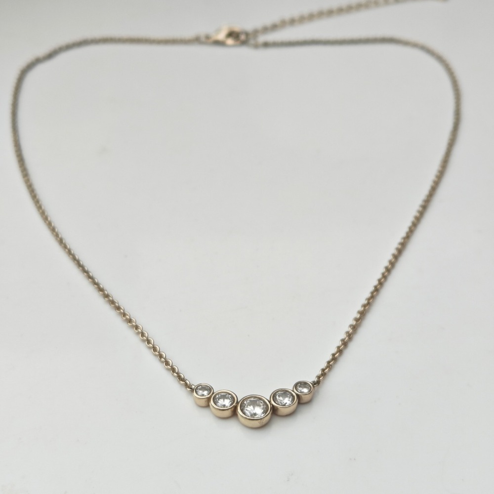 Banana Republic Gold Tone Graduated Bezel Crystal Necklace Adjustable BR Logo